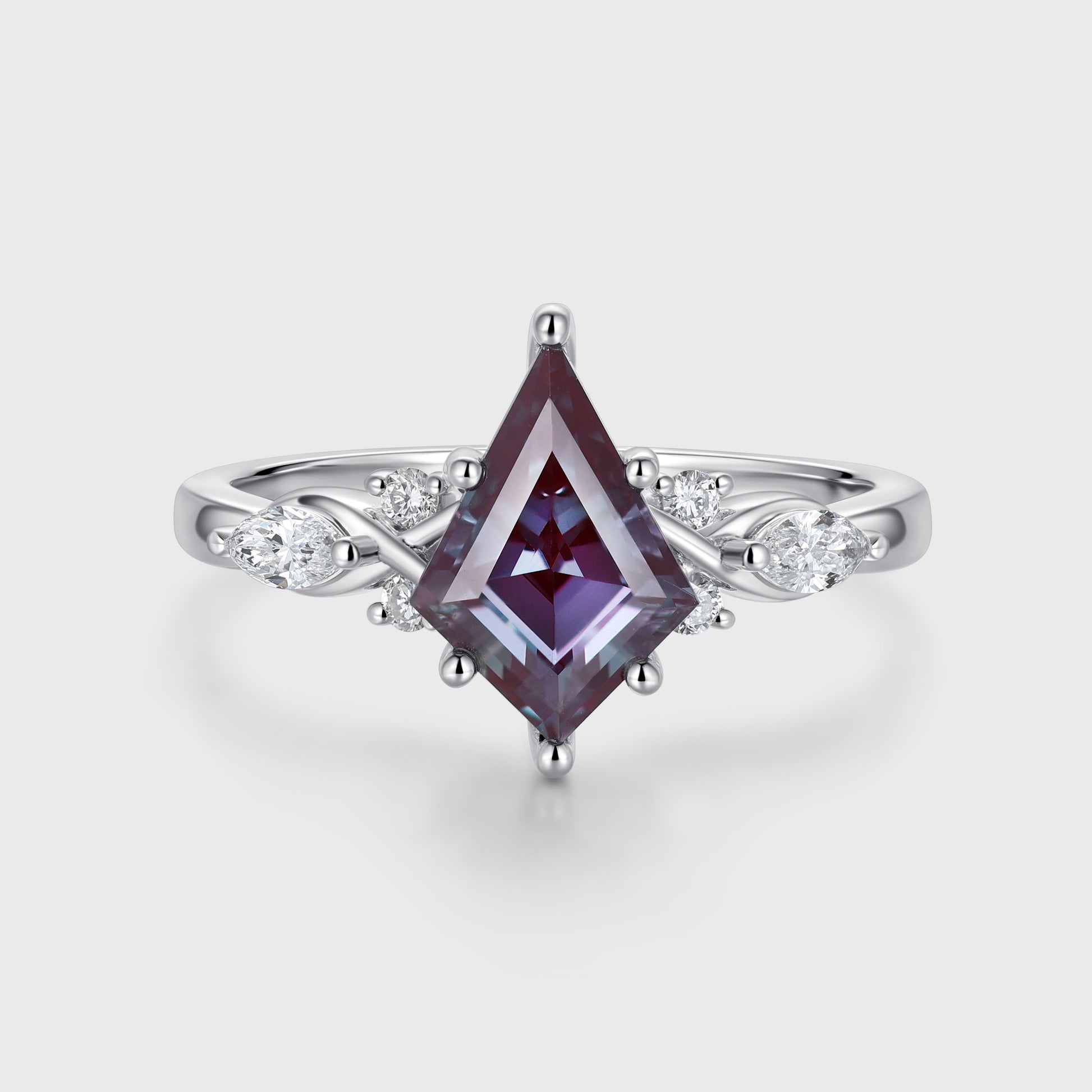 Kite Cut Lab Alexandrite Cluster Engagement Ring
