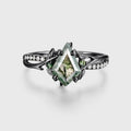 Nature Inspired Kite cut Moss Agate Gold Engagement Ring