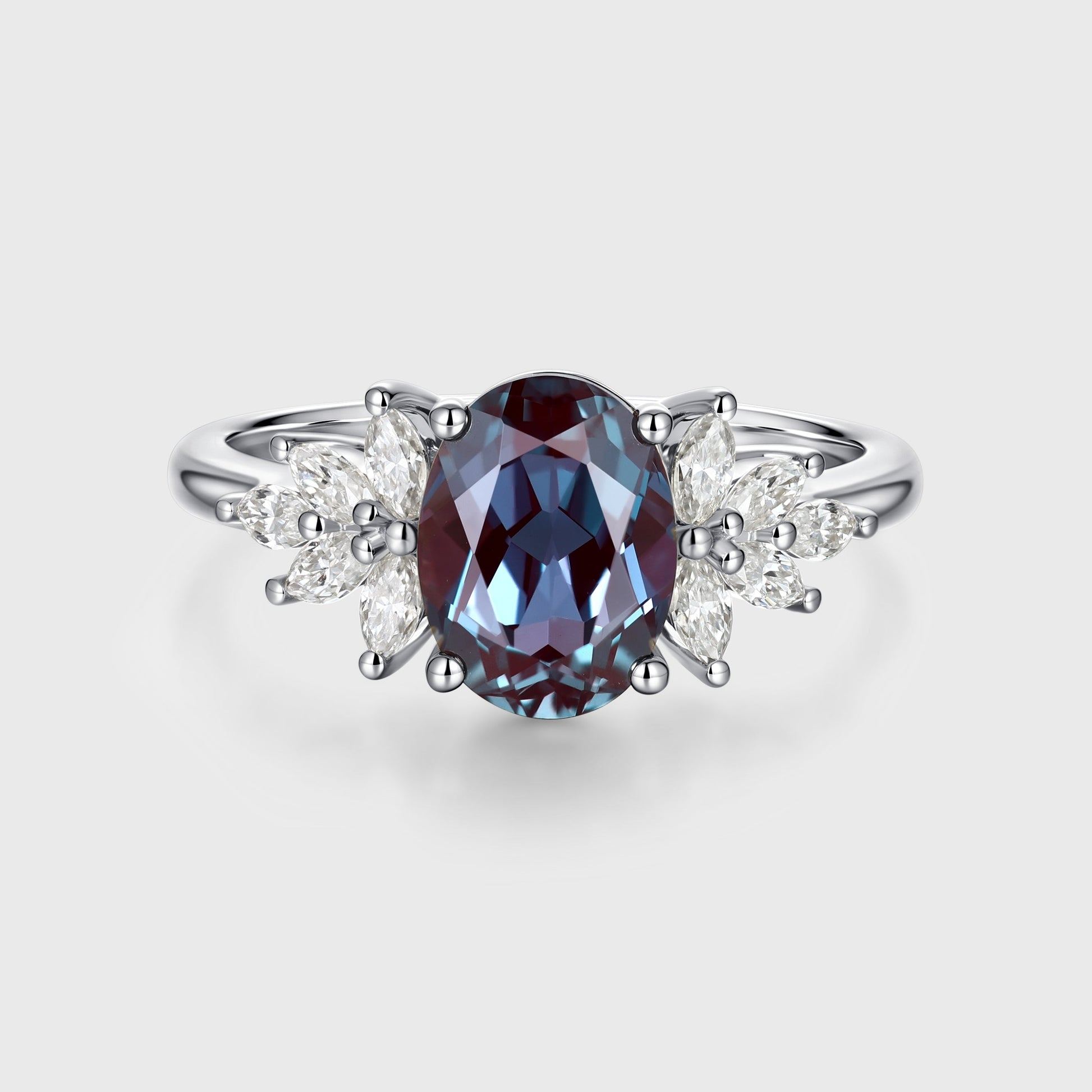 Oval Lab Alexandrite Cluster Engagement ring