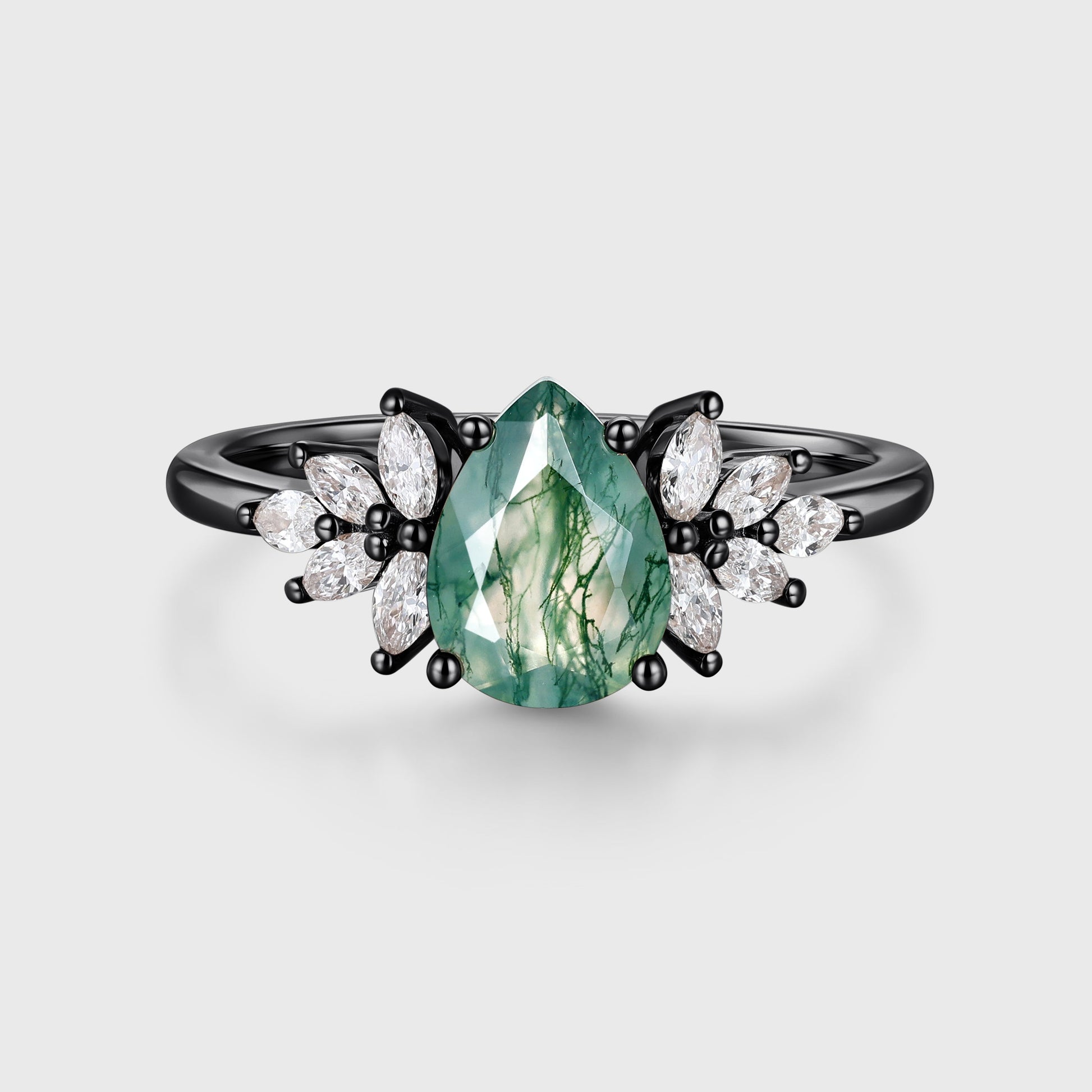 1.2 Carat Moss Agate Natural Green Pear cut Cluster Engagement rings