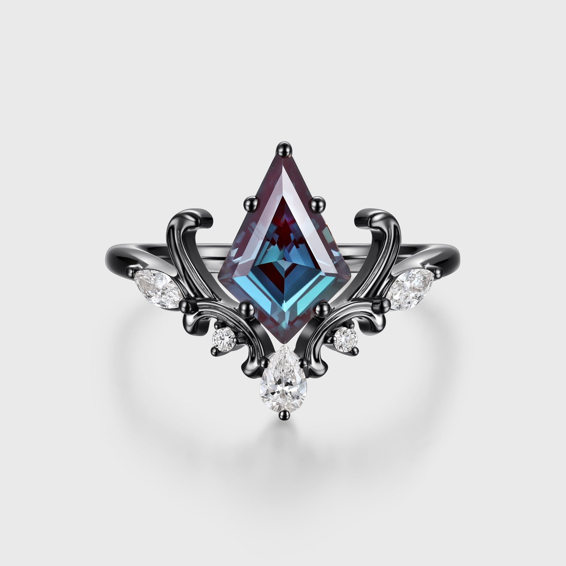 Kite Cut Lab Alexandrite Engagement Ring