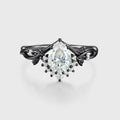 Nature Inspired Pear cut Moissanite Leaf Gold Engagement Ring