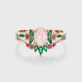 Oval cut Lab Pink Opal Rose Gold Matching Lab Grown Emerald |  Natural Pink Sapphires  Rose Gold Wedding Bridal Set