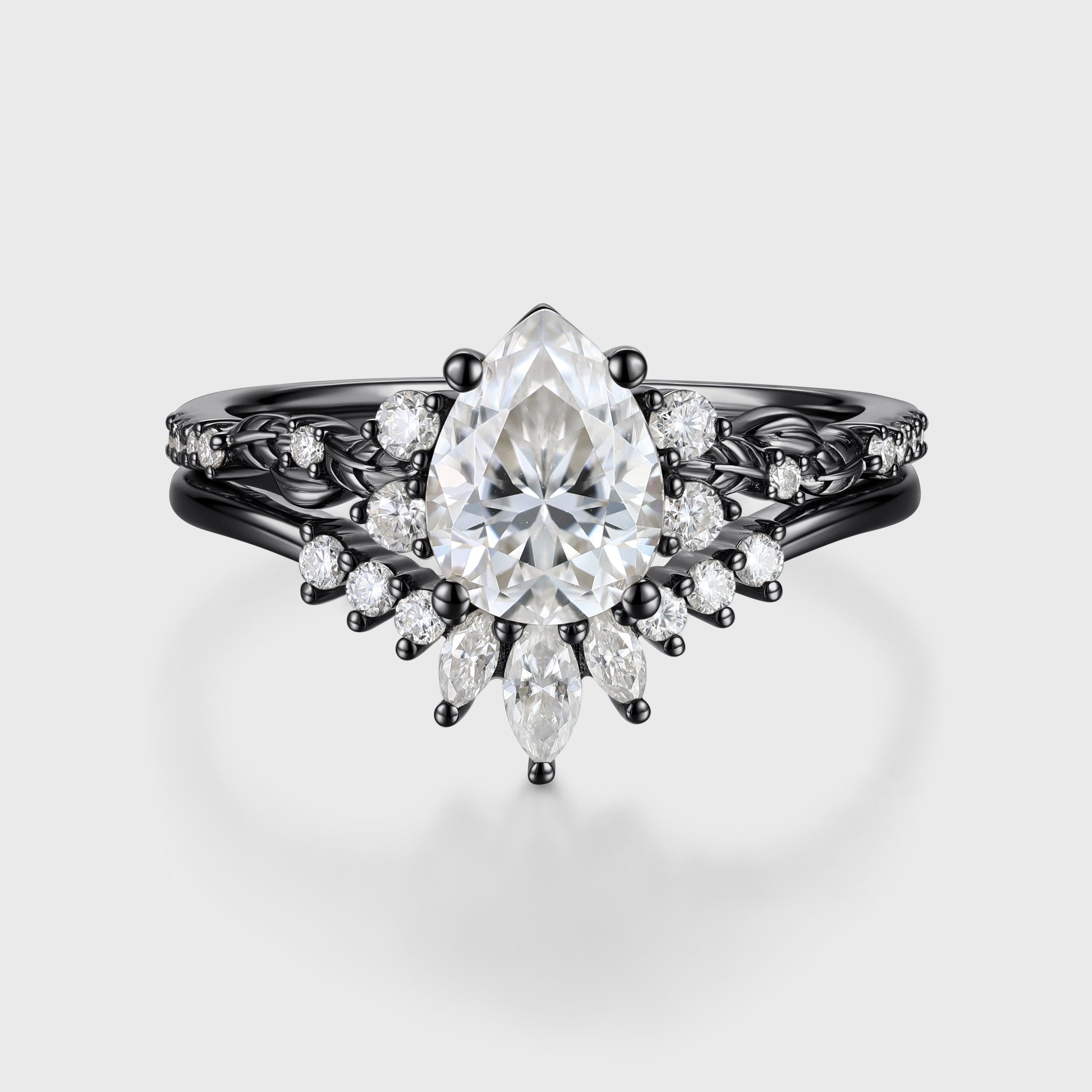 Pear Cut Moissanite Rose Gold Wedding Bridal Set