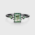 Emerald cut Moss Agate Solid Gold Engagement Ring