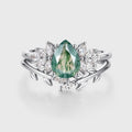 Nature Inspired Pear cut Moss Agate Leaf Gold Wedding bridal set