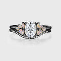 Oval cut Moissanite + Opal Cluster Engagement Ring Bridal Set