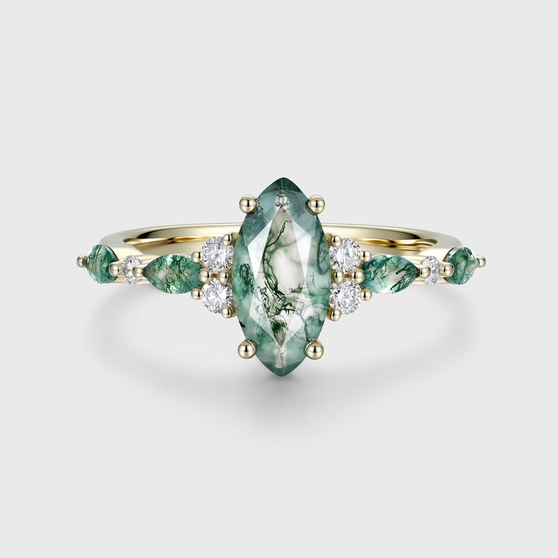 Marquise cut Moss Agate Matching Moss Agate |  Diamonds Gold Engagement Ring