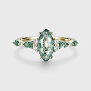 Marquise cut Moss Agate Matching Moss Agate |  Diamonds Gold Engagement Ring