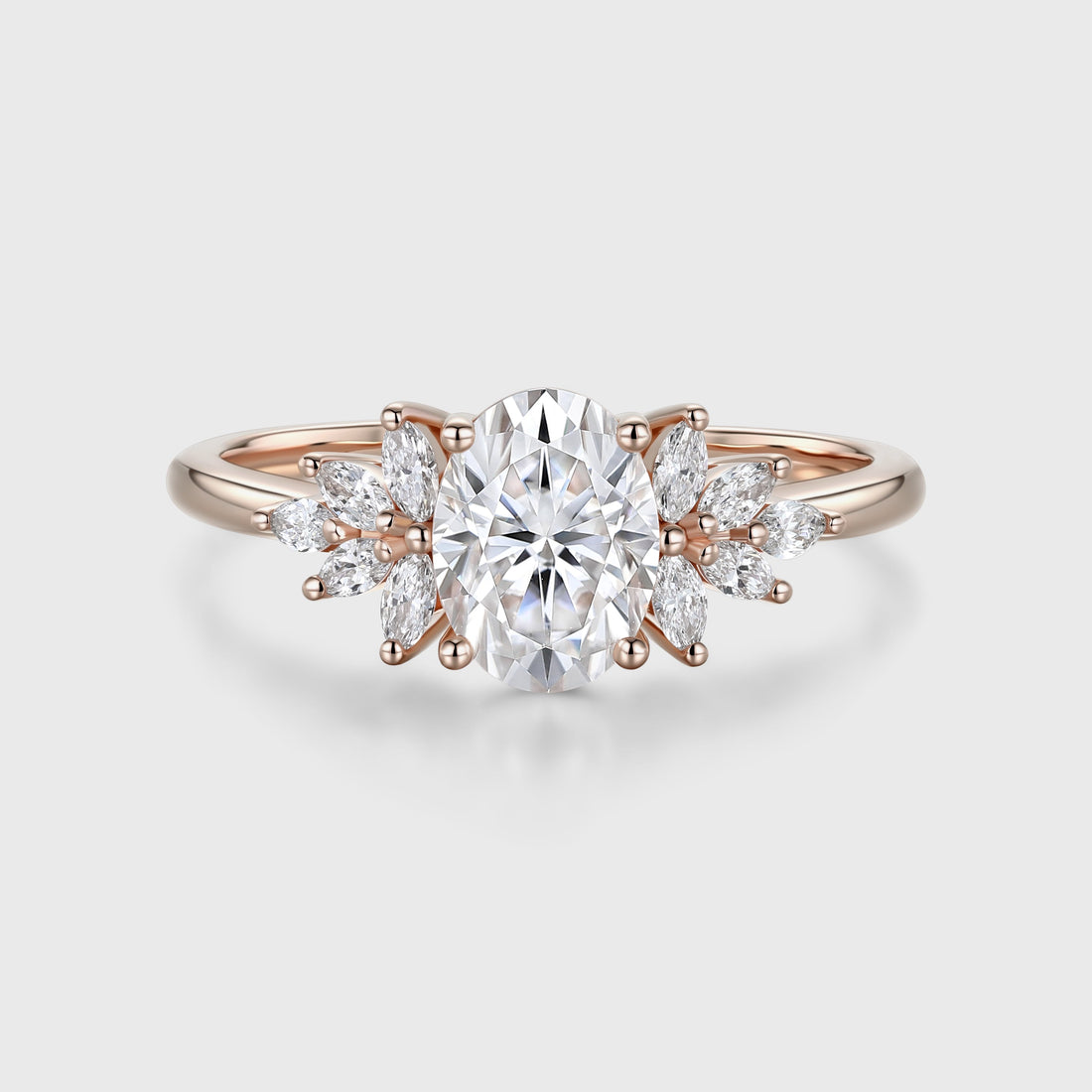 1.5 Carat Vintage Oval cut Moissanite Cluster Engagement Ring for Women