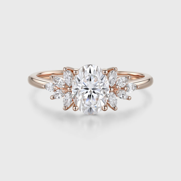 1.5 Carat Vintage Oval cut Moissanite Cluster Engagement Ring for Women