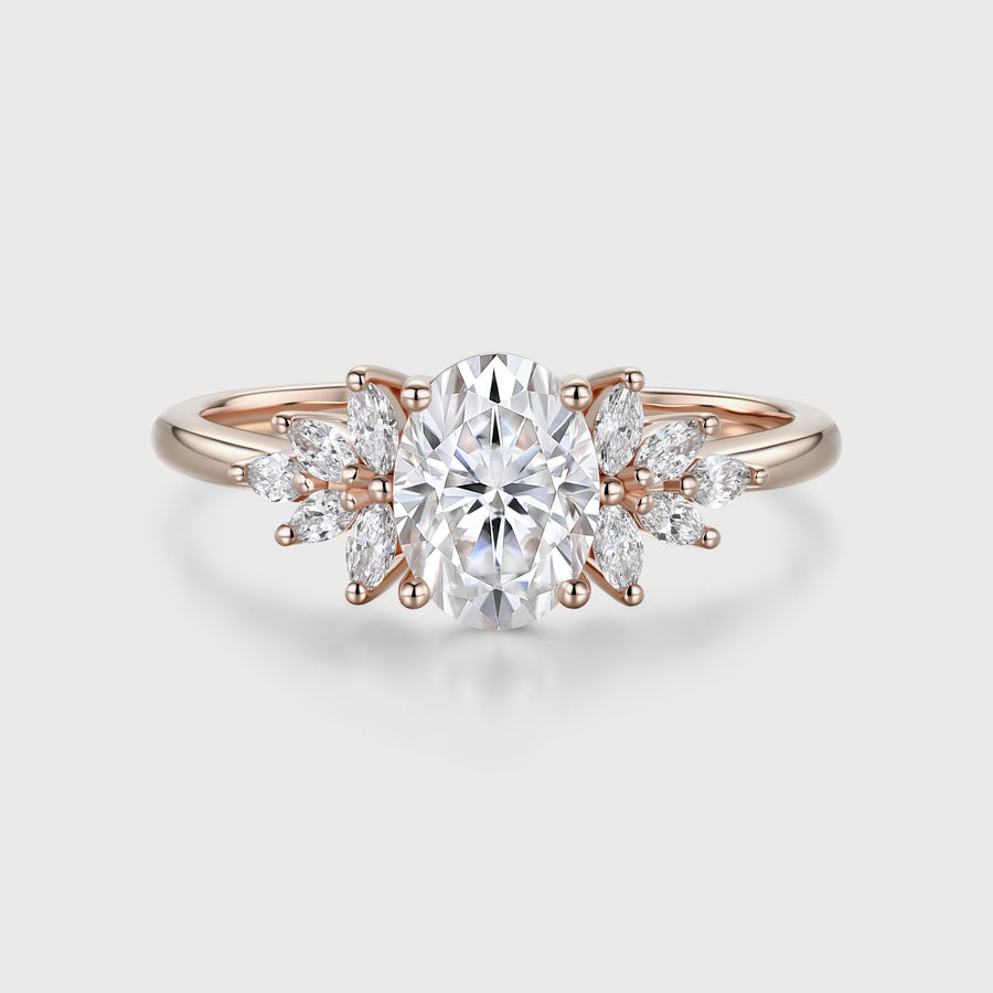 1.5 Carat Vintage Oval cut Moissanite Cluster Engagement Ring for Women