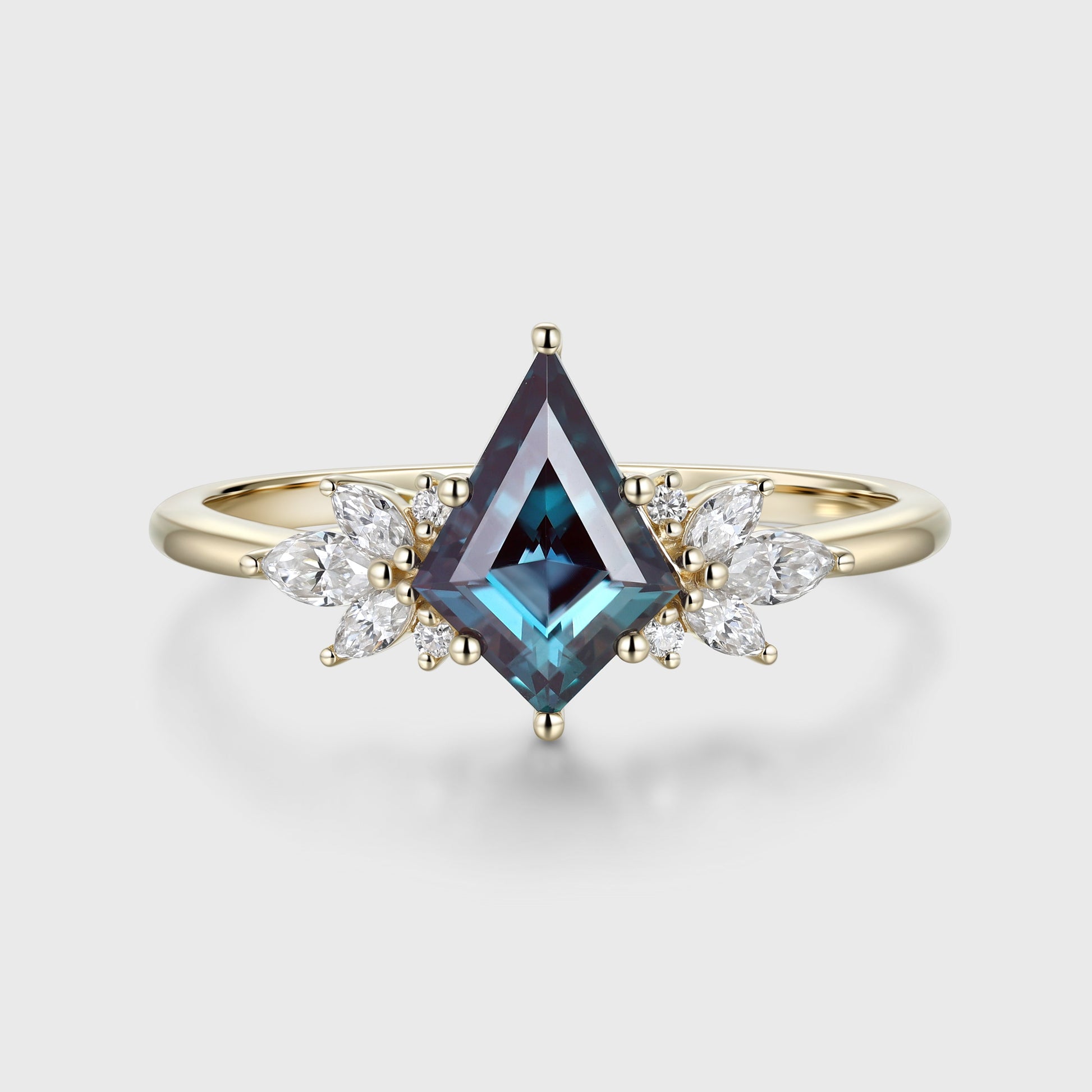Kite Cut Lab Alexandrite | Diamond Engagement Ring