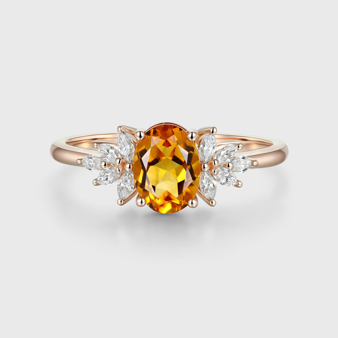 1.3Carat Oval cut Citrine Cluster Engagement Ring