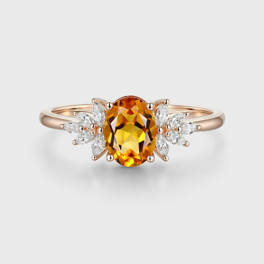 1.3Carat Oval cut Citrine Cluster Engagement Ring