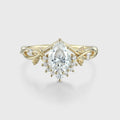 Nature Inspired Pear cut Moissanite Leaf Gold Engagement Ring