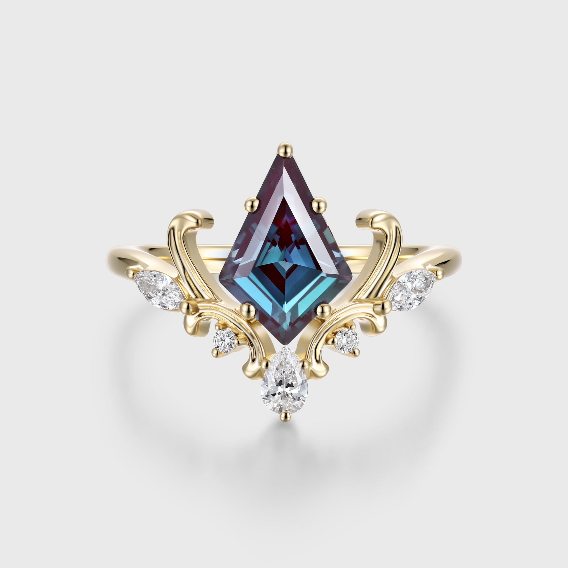 Kite Cut Lab Alexandrite Engagement Ring