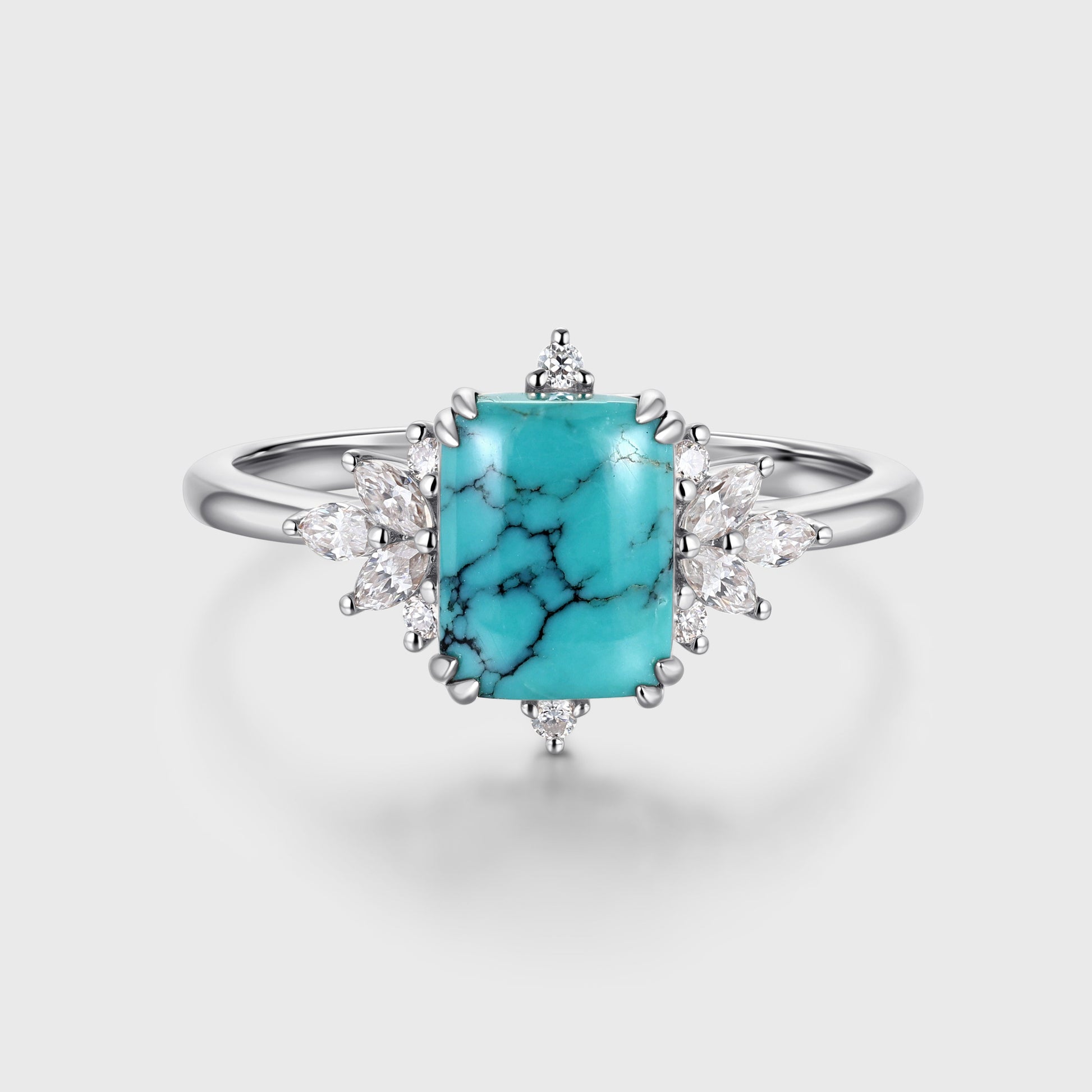 Emerald Cut Turquoise Cluster Engagement Ring