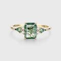 Emerald cut Moss Agate Solid Gold Engagement Ring