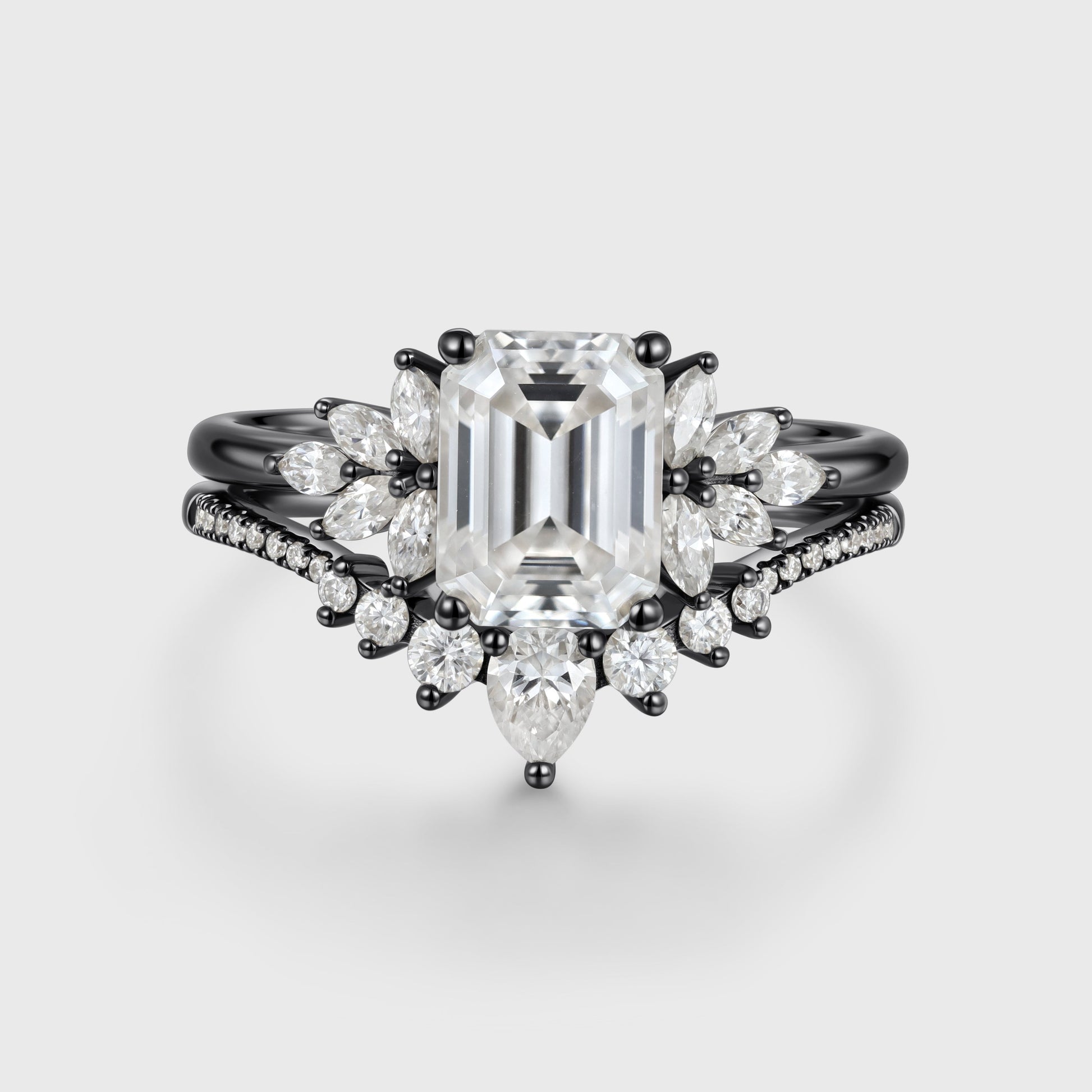 1.7Carat Emerald cut Moissanite Cluster Engagement ring Bridal Set
