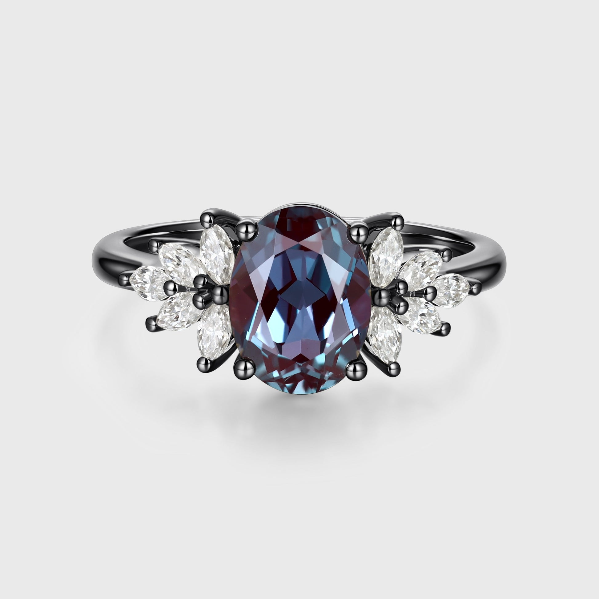 Oval Lab Alexandrite Cluster Engagement ring
