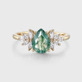 1.2 Carat Moss Agate Natural Green Pear cut Cluster Engagement rings