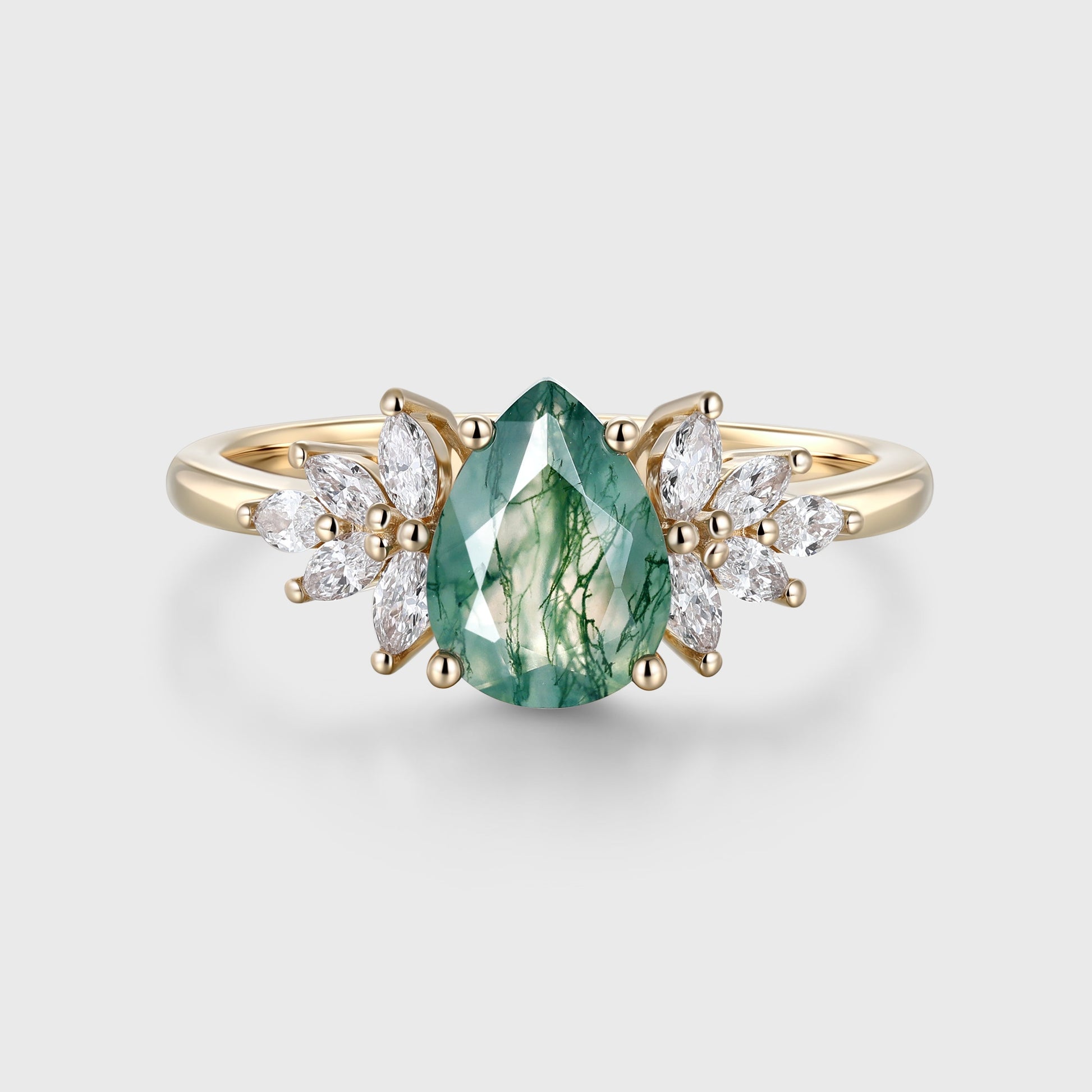 1.2 Carat Moss Agate Natural Green Pear cut Cluster Engagement rings