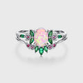 Oval cut Lab Pink Opal Rose Gold Matching Lab Grown Emerald |  Natural Pink Sapphires  Rose Gold Wedding Bridal Set