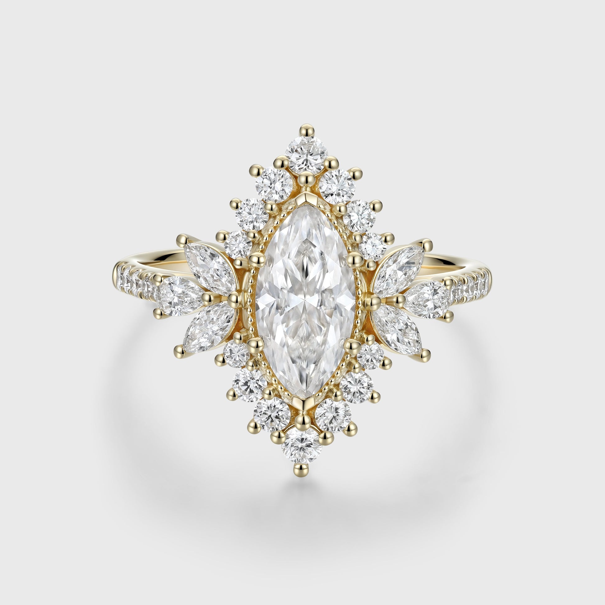 1 Carat Marquise cut Moissanite Halo Cluster Engagement Ring