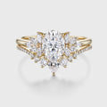 1.5 Carat Vintage Oval cut Moissanite Cluster Engagement ring Bridal Set