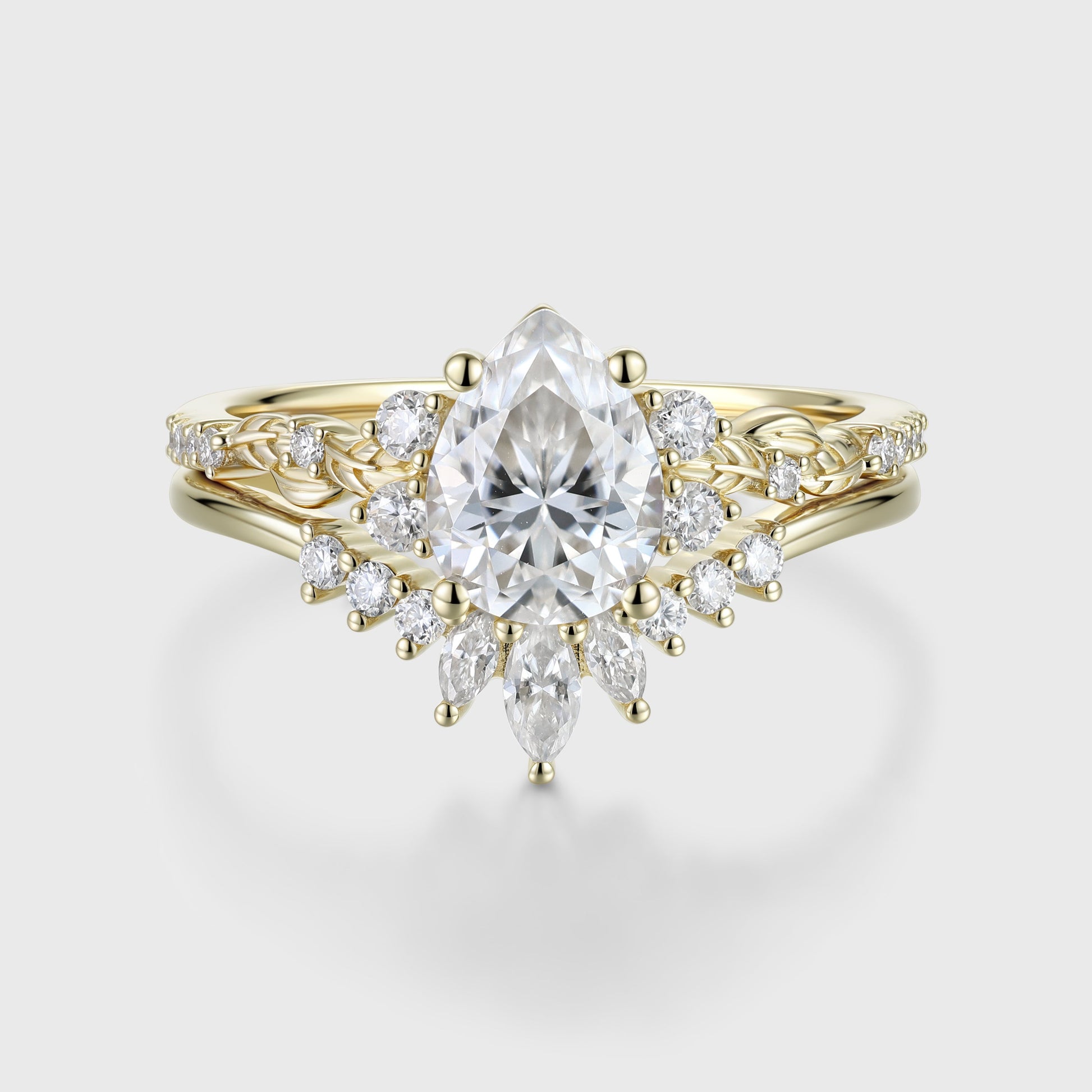 Pear Cut Moissanite Rose Gold Wedding Bridal Set