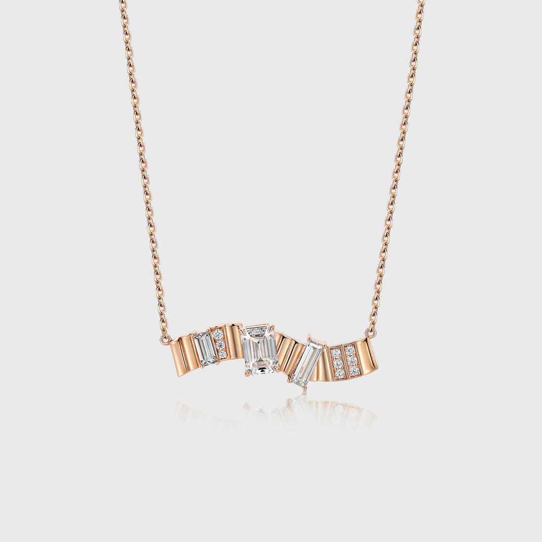 Emerald cut Moissanite Pendant Necklace with Moissanite Pave Accents