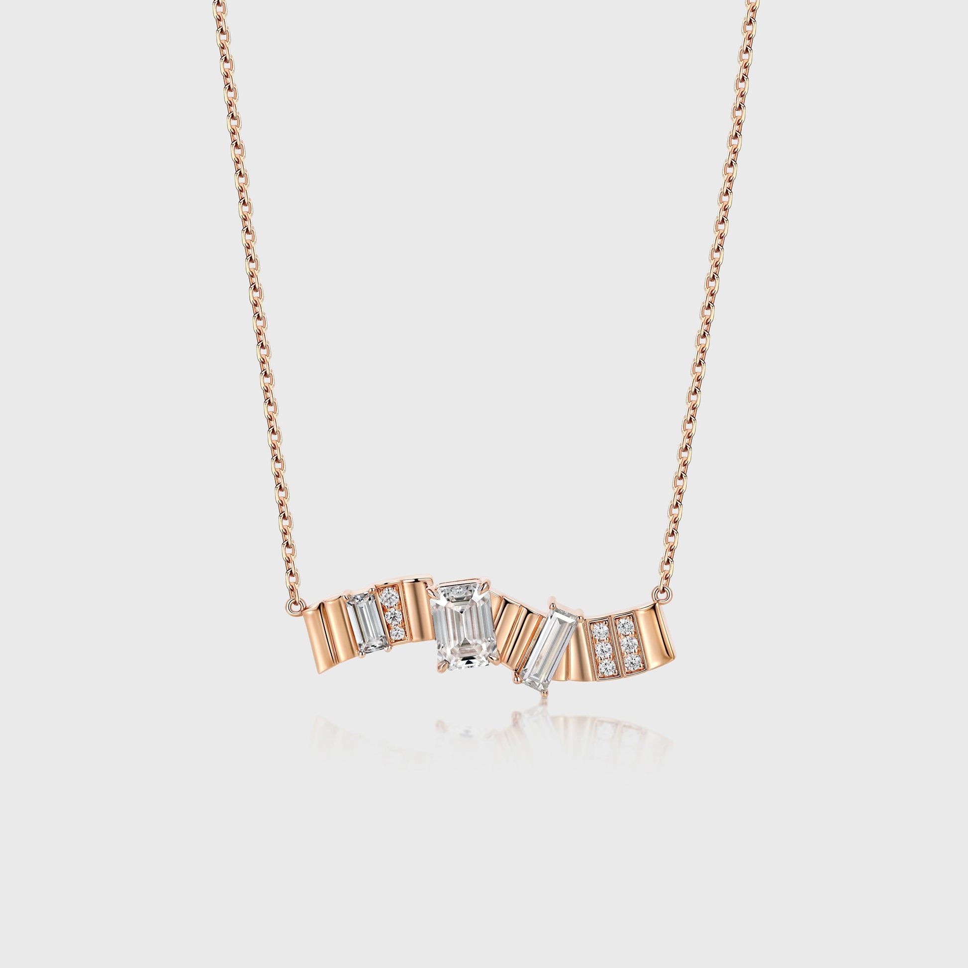 Emerald cut Moissanite Pendant Necklace with Moissanite Pave Accents