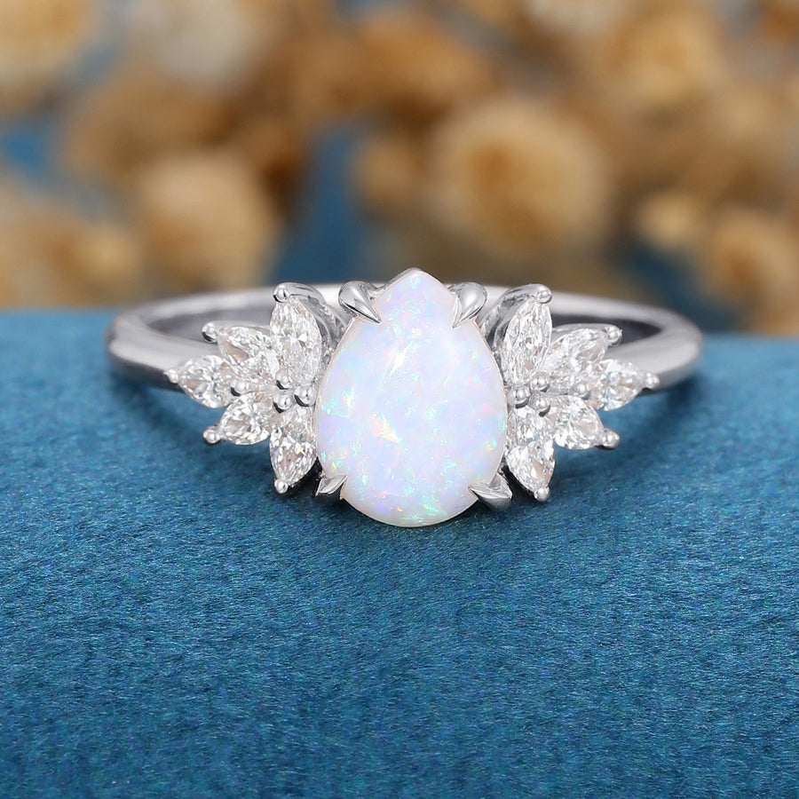 Pear cut Opal Cluster Engagement ring