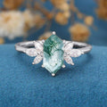 Natural Green Moss Agate Long Hexagon Cut Cluster Engagement rings