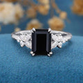 Emerald cut Black Onyx Cluster Engagement Ring