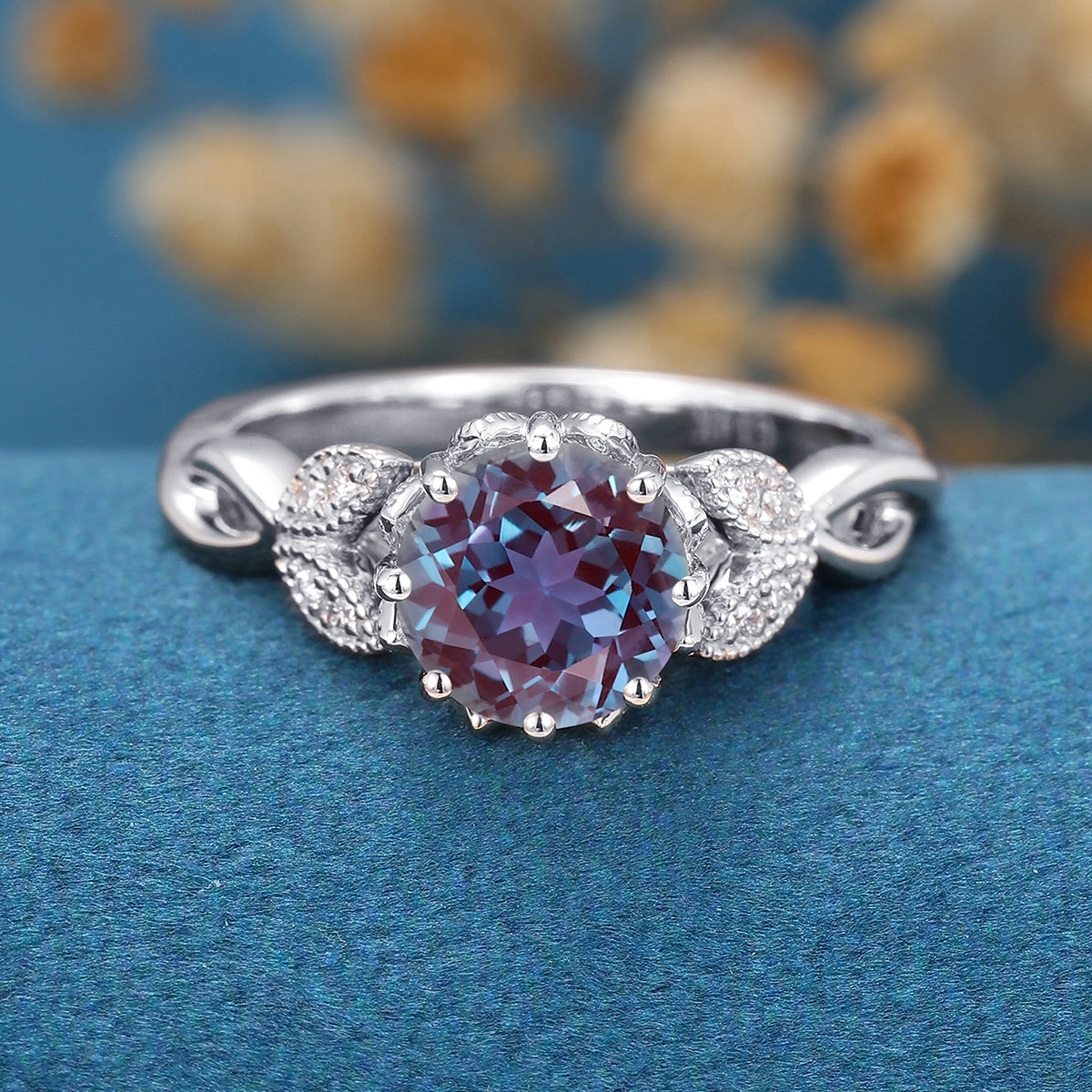 Round Cut Alexandrite Engagement Ring