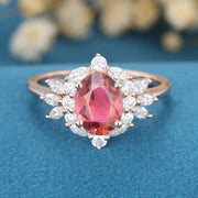 Oval cut Tourmaline Cluster Engagement ring 