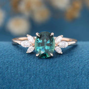 Oval cut Blue-Green Sapphire Engagement Ring 