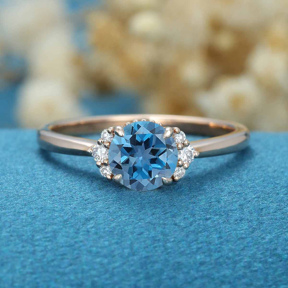 Round cut London Blue Topaz Engagement ring