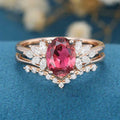 Oval cut Tourmaline Cluster Engagement ring Bridal Set 