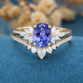 Oval cut Tanzanite Cluster Engagement ring Bridal Set 