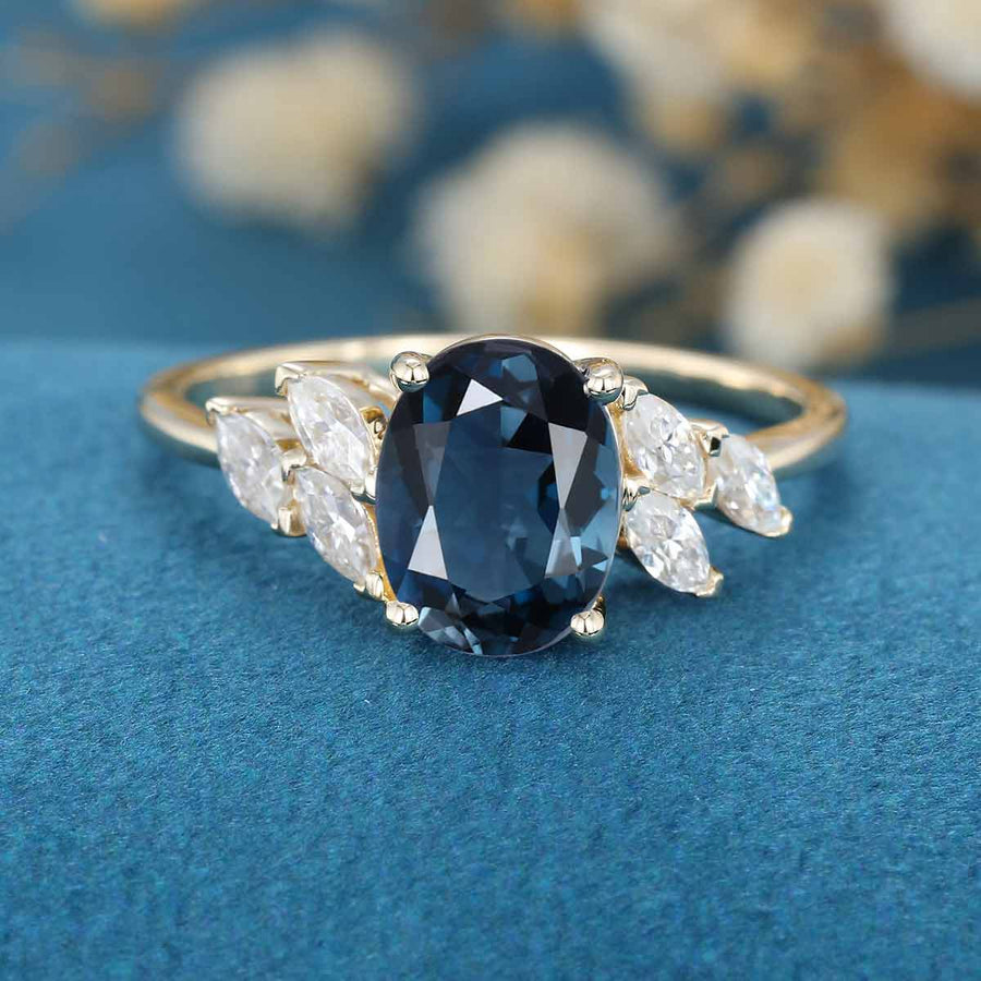 Oval cut  London Blue Topaz Cluster Engagement ring 