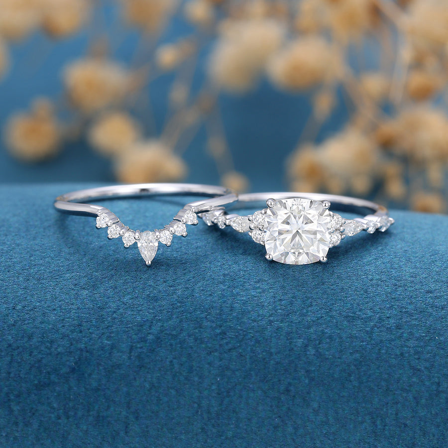 Cushion cut 1.25 Carat Moissanite Halo  Engagement Ring Bridal Set 
