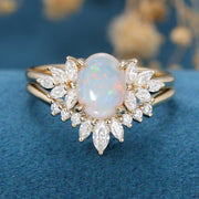 Oval cut Opal Cluster Engagement Bridal Set 