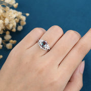 2PCS Oval cut Alexandrite Engagement ring Bridal Set 