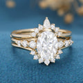 2PCS 1.5 Carat Oval cut Moissanite Engagement ring Bridal Set 