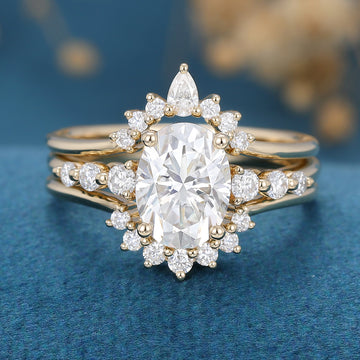 2PCS 1.5 Carat Oval cut Moissanite Engagement ring Bridal Set 