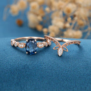 2PCS Oval cut London Blue Topaz Engagement ring Bridal Set 