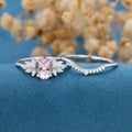 Oval Cut Morganite Cluster Engagement ring Bridal Set 